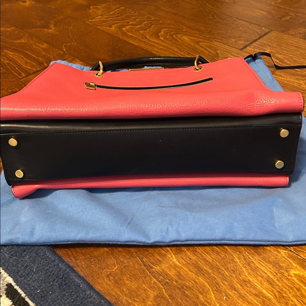 Smythson of Bond Street Pink & Navy Leather Metal Clasp Satchel. - Picture 8 of 14